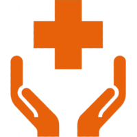 medical cross with hands glyph